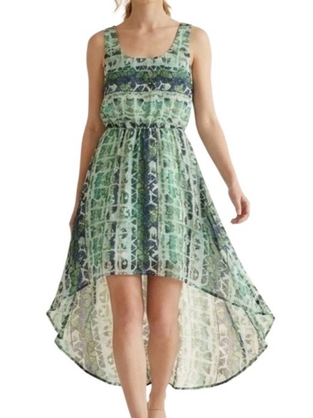 Mossimo Supply Co High‎ Low Dress Women's Small Petite Mint Green Blue Abstract
